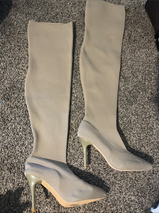 Shoes - Over-the-Knee Stretch Sock Boots in Light Beige